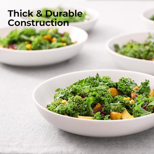 Y YHY 9.75" Large Pasta Bowls, 50 Ounces Big Salad Bowls, Ceramic Serving Bowl Set of 4, Wide and Shallow Bowls Set, Microwave and Dishwasher Safe, White - size: 9.75 inches