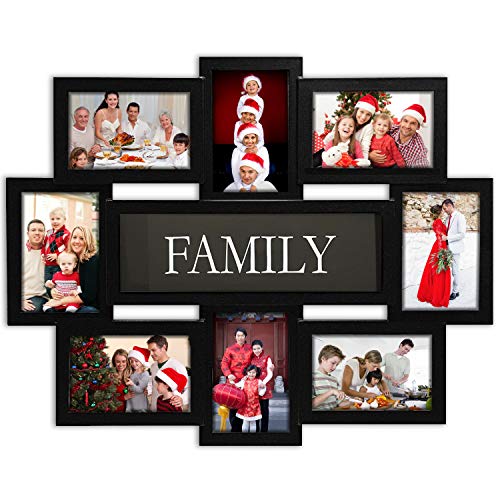 Jerry & Maggie 8 Opening Family Photo Frame 22×17, Family Picture Frame Selfie Gallery Collage Wall Hanging For 6×4 Photos 8 Pack, No-Assembly 3D Design Waterproof Memorial Keepsake, Black - color: Black, size: Family/ Plain