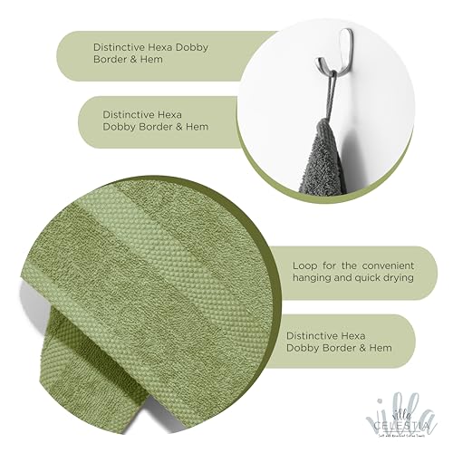 Villa Celestia Cotton Hand Towels Set of 4, 16 x 28, Oeko-TEX Certified, Quick Dry, Sage - color: Sage, size: Hand Towel - Pack of 4