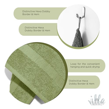 Villa Celestia Cotton Hand Towels Set of 4, 16 x 28, Oeko-TEX Certified, Quick Dry, Sage - color: Sage, size: Hand Towel - Pack of 4