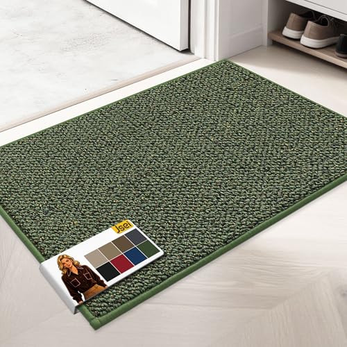 JSEI Door Mat for Entrance, TPR Non-Slip Backing, 20"x32", Green | Washable Low Profile Doormat for Front Door & Back Door, Absorbent Dirt-Trapping Entryway Rugs for Wet Shoes & Dirty Paws - color: Green, size: 20'' X 32''