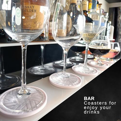 Silicone Drinks Coasters Set of 6 - with Smart, Modern Groove Patterns & Gold Holder Protecs Your cofee Table from Condensation Cups, muggs Home, Office, bar Decor - Lavander White - color: Lavander White