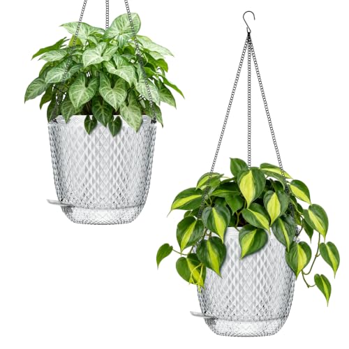 QCQHDU 5.7 Inch 2 Pack Small Hanging Planters for Indoor Outdoor Plants,Self Watering Flower Pots Hanging Basket Plant Hanger with Drainage Holes and 3 Hooks for Window Porch Garden Balcony, (White) - color: White, size: 5.7"+5.7"
