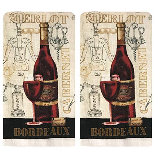 Kitchen Towel 5 Piece Linen Set 2 Towels 2 Pot Holders 1 Oven Mitt (Cabernet) - color: Cabernet
