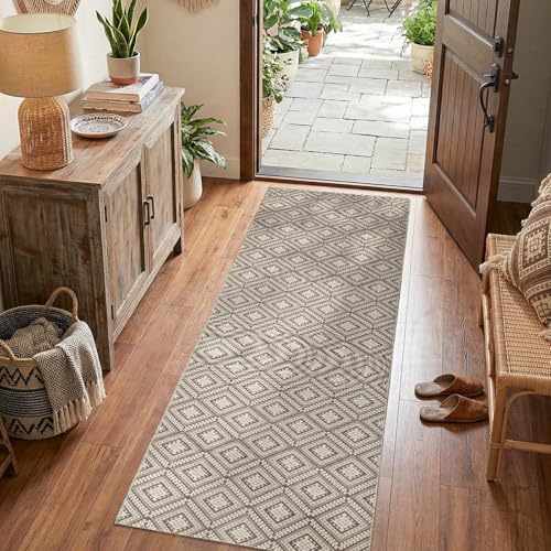 jinchan 2x6 Faux Jute Runner Rug Washable Hallway Rug, Stone Taupe | Vintage Geometric, Non-Slip, Low Pile, Indoor Outdoor, High-Traffic, Kitchen, Bathroom, Laundry, Porch, Balcony, Entryway - color: Stone Taupe, size: 2' x 6' (Rectangular)