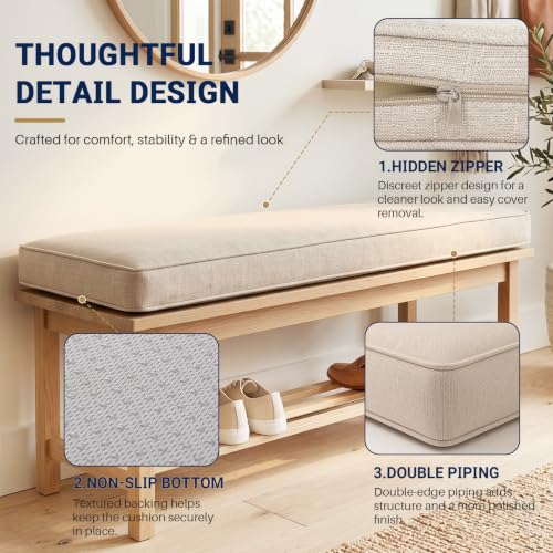 Custom Bench Cushion for Outdoor/Indoor Furniture, Custom Size & Shape, Bench Pad for Bay Window Seat, Patio Bench, Swing, 75D High Resilience Sponge, Non-Slip Bottom