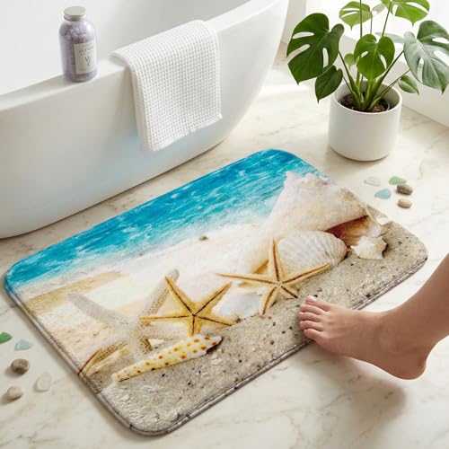 Non Slip Bath Rugs Sponge Foam for Bathroom,Beach Themed Soft Flannel Mat - color: Conch, size: 1'4" x 1'11" (Rectangular)