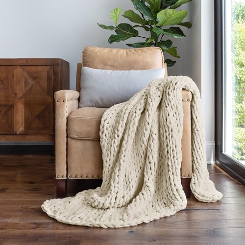 Merit Linens Chunky Knit Throw Blanket - One Size Ivory - color: Chunky Hand-knit Ivory