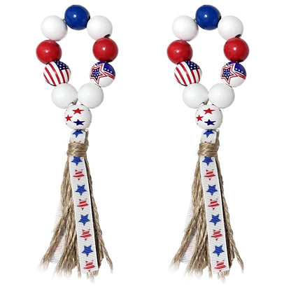 4th of July Wooden Bead Napkin Rings, Patriotic US Flag Star Striped Tassel Napkin Holders, Red White Blue Independence Day Table Decor for Memorial Day Labor Day BBQ Party, Set of 8 Napkin Holders