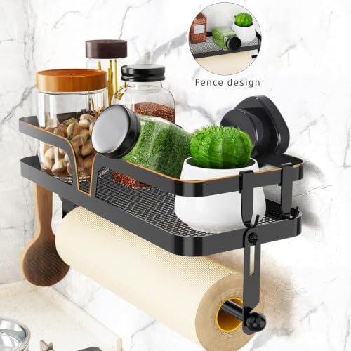 Taozun Paper Towel Holder Wall Mount Suction Cup Easy Install | 2-in-1 Shelf + Paper Towel Holder, Suction Cup No-Drill, Kitchen & Bathroom, Rustproof, Removable & Reusable - style: SP004-SC