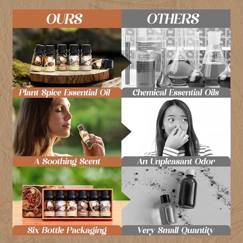 Soulorigin Autumn Spice Essential Oils Set – Cozy Fall Fragrance Oils for Diffuser & Candle Making – Cinnamon, Vanilla, Pumpkin Pie, Nutmeg, Clove, Gingerbread – Warm Home Aroma & Gift Set - color: Spice