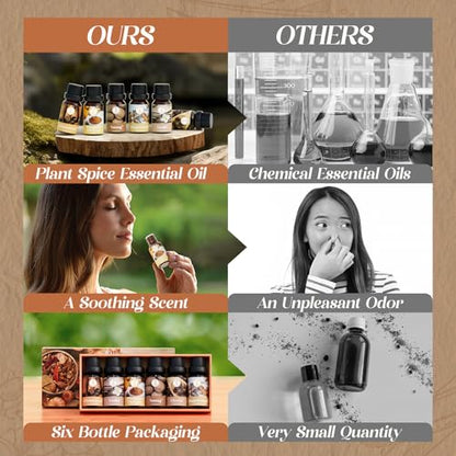 Soulorigin Autumn Spice Essential Oils Set – Cozy Fall Fragrance Oils for Diffuser & Candle Making – Cinnamon, Vanilla, Pumpkin Pie, Nutmeg, Clove, Gingerbread – Warm Home Aroma & Gift Set - color: Spice