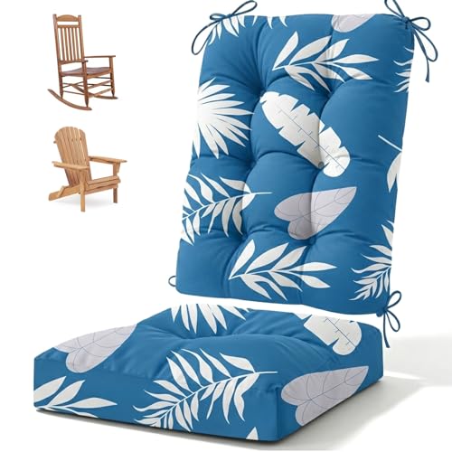 Outdoor Waterproof Rocking Chair Cushion Premium Oxford Patio Chair Pads Backed Bottom Thick Cotton Rocking Chair Cushions 2pcs Set of Upper and Lower with Ties, Blue Leaf - color: 2#, size: 1 Pack