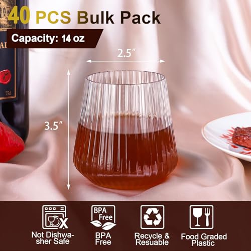 Plastic Wine Glasses, 14Oz Unbreakable Plastic Cocktail Glasses, 40 Pack | plastic wine glasses,champagne flutes,Unbreakable,Shatterproof,Recyclable,Wedding,Toasting,Disposable, Birthday,Bar,BPA-Free