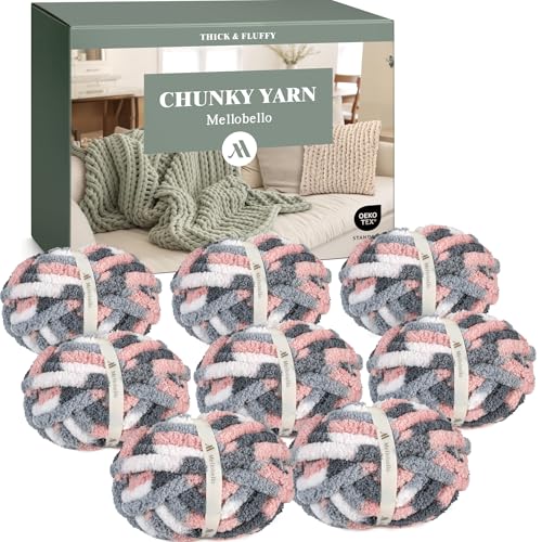 Jumbo Chunky Yarn for Hand Knitting - Super Thick Chenille Chunky Yarn for Crocheting - Extra Soft Bulky Fluffy Blanket Big Yarns 8 Jumbo Pack (27yds,8 oz Each Skein) - color: Pebble Paws