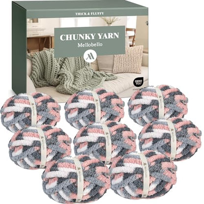 Jumbo Chunky Yarn for Hand Knitting - Super Thick Chenille Chunky Yarn for Crocheting - Extra Soft Bulky Fluffy Blanket Big Yarns 8 Jumbo Pack (27yds,8 oz Each Skein) - color: Pebble Paws