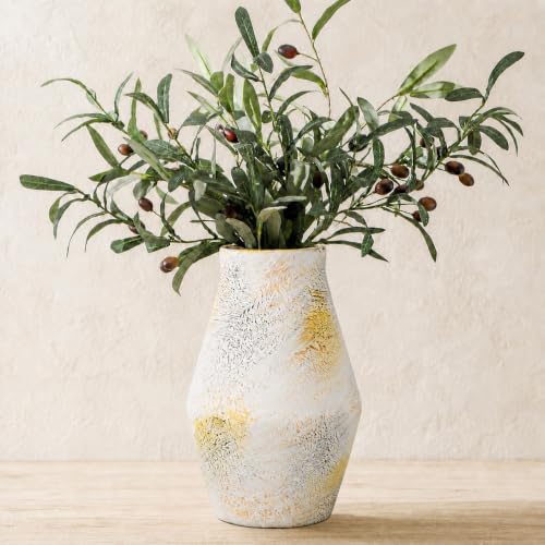 Rustic Farmhouse Ceramic Vase, 10 Inch | Decorative Pottery Flower Vase for Pampas Grass, Living Room, Table, Shelf and Mantel Home Decor - color: Rustic White, size: 10 inch