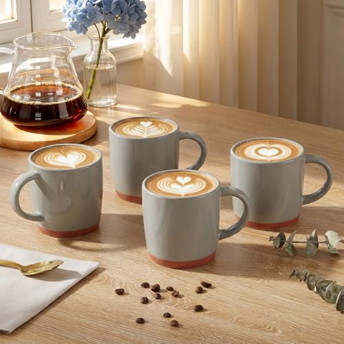 E-far Ceramic Coffee Mug Set of 4, 12oz Stoneware Coffee Cup with Handle, Porcelain Tea Cups, Modern Farmhouse Latte Mug Gift Set for Women & Men, Microwave Safe, Speckled Khaki - color: Speckled Khaki