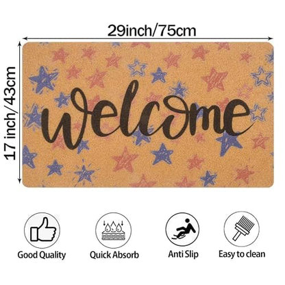 FGSS Patriotic 4th July Independ-Day Welcome-Door-Mats Holiday-Doormats - color: Red Blue Stars Welcome Mat