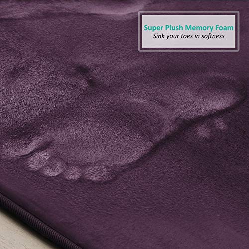 Clara Clark 3 Piece Bathroom Rugs Bath Mat Set, Velvet Memory Foam Bath Mats for Bathroom - Non-Slip, PVC Backing Bath Rugs, Washable - Dries Quickly, Purple - color: Dark Purple