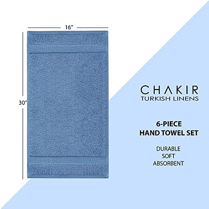 Chakir Turkish Linens | Hotel & Spa Quality 100% Cotton Premium Turkish Towels | Soft & Absorbent (6-Piece Hand Towels, Wedgewood) - color: Wedgewood