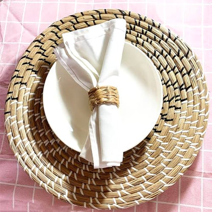 Set 6 Woven Water Hyacinth Napkin Rings | Rustic Boho Wicker Napkin Holders | Natural Farmhouse Rattan Napkin Ring for Christmas, Thanksgiving Dining Table, Wedding Party - size: Set of 6