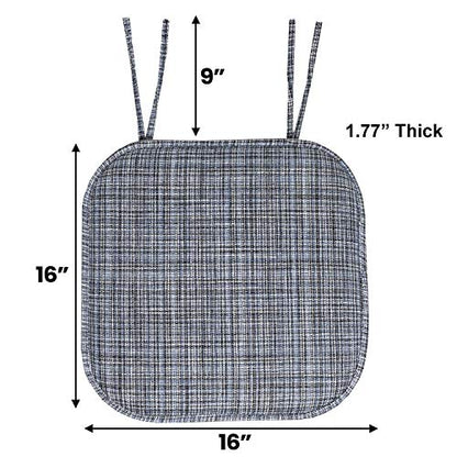 Sweet Home Collection Chair Cushion Memory Foam Pads with Ties Honeycomb Pattern Slip Non Skid Rubber Back Rounded Square 16" x 16" Seat Cover, 2 Pack, Aria Blue/Black 6 pack - color: Aria Blue/Black, size: 2 Count (Pack of 1)
