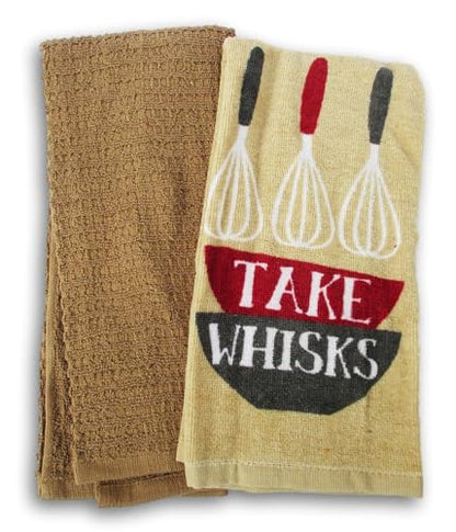 100% Cotton Kitchen Towel Set 2 Pack (Take Whisks and Brown) - color: Take Whisks and Brown