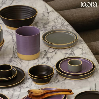 Mora Medium Dishes Set of 4, 35oz Ceramic Pottery Pasta Plate/Wide Bowls - Microwave, Oven and Dishwasher Safe - Storm - color: Storm