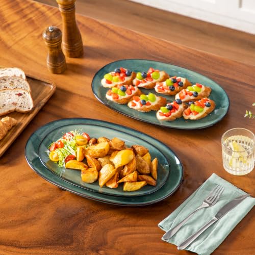 vancasso Ceramic Serving Platters Set of 3, Oval 16/14.7/13.5 Inch Stoneware Serving Dishes for Entertaining, Microwave Safe Serving Trays for Food, Turkey, Cheese, Party, Reactive Glaze Green - color: Green