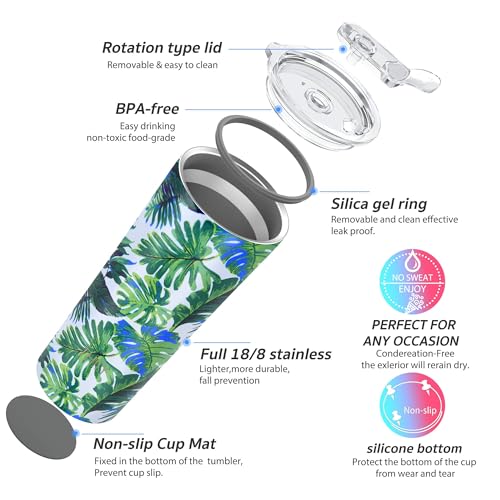 THILY Tumbler Stainless Steel Coffee Cup 26 oz Triple-Insulated Travel Mug with Splash-Proof Lid, for Ice Drinks and Hot Beverage Smoothies Cup, Green Plants - color: Green Plants, size: 26 Ounce (Pack of 1)