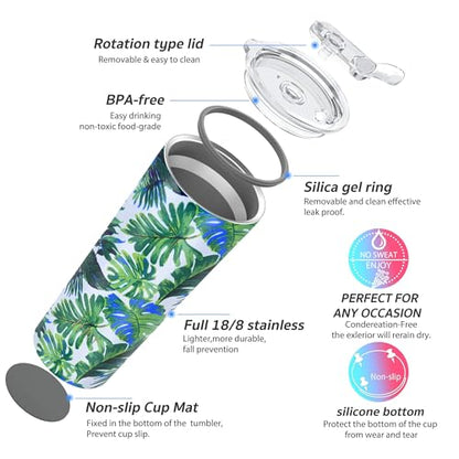 THILY Tumbler Stainless Steel Coffee Cup 26 oz Triple-Insulated Travel Mug with Splash-Proof Lid, for Ice Drinks and Hot Beverage Smoothies Cup, Green Plants - color: Green Plants, size: 26 Ounce (Pack of 1)