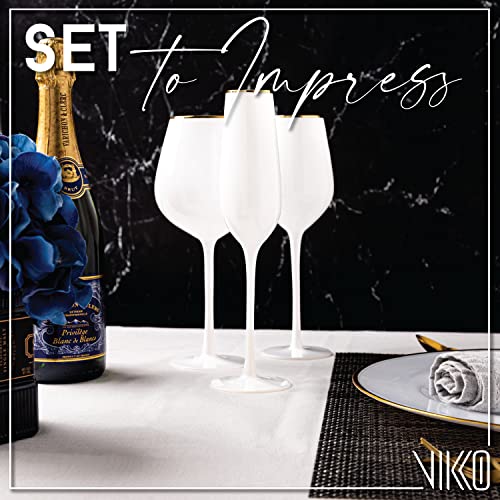 Vikko Champagne Flutes With Gold Rim, 8.5 Ounce Elegant Toasting White Champagne Flute, Champagne Glasses, Set of 4 Elegant Wine Glasses