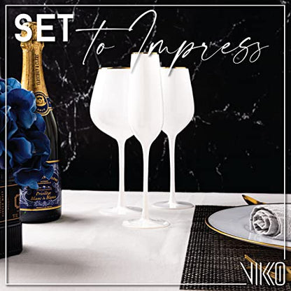 Vikko Champagne Flutes With Gold Rim, 8.5 Ounce Elegant Toasting White Champagne Flute, Champagne Glasses, Set of 4 Elegant Wine Glasses