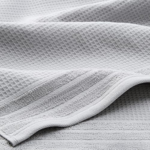 TOWN & COUNTRY BASICS 6-Piece Assorted Waffle Woven Terry Stripe Set, 2 Bath Towel, 2 Hand Towel, 2 Washcloth, 100% Cotton, Quick Dry, Gray - color: Light Grey