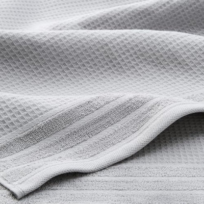TOWN & COUNTRY BASICS 6-Piece Assorted Waffle Woven Terry Stripe Set, 2 Bath Towel, 2 Hand Towel, 2 Washcloth, 100% Cotton, Quick Dry, Gray - color: Light Grey