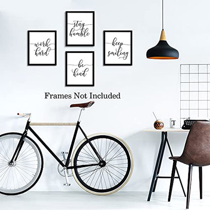 HPNIUB Unframed Inspirational Quote Art Painting,Work Hard,Be Kind,Stay Humble,Keep Smiling Art Print Set of 4 (8”X10” Motivational Phrases Wall Art for Office or Living Room Home Wall Decor - size: Motivational Quote[4 pcs, 8" x 10"]