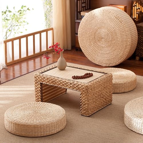 BENBOR Tatami Cushion - Round Straw Weave Handmade Pillow, Breathable Seat Cushion for Floor, Yoga, Home & Garden, Comfortable Sitting Pillows 45cm