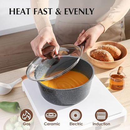 SENSARTE Nonstick Cookware Set 13-Piece, Non Stick Pots and Pans Set with Swiss Granite Coating, Healthy Kitchen Cooking Set, Stay-Cool Handles, Induction Compatible, PFOA/PFOS Free - color: Gray