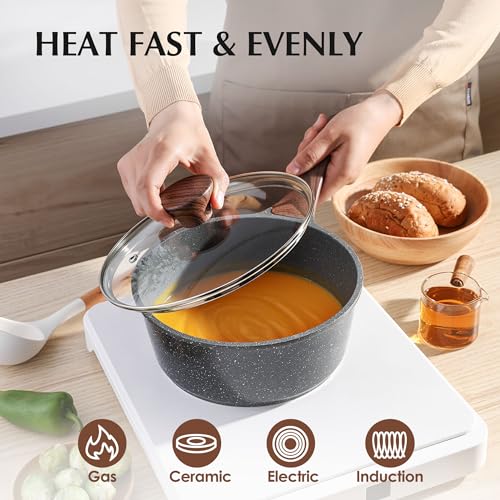 SENSARTE Nonstick Cookware Set 13-Piece, Non Stick Pots and Pans Set with Swiss Granite Coating, Healthy Kitchen Cooking Set, Stay-Cool Handles, Induction Compatible, PFOA/PFOS Free - color: Gray