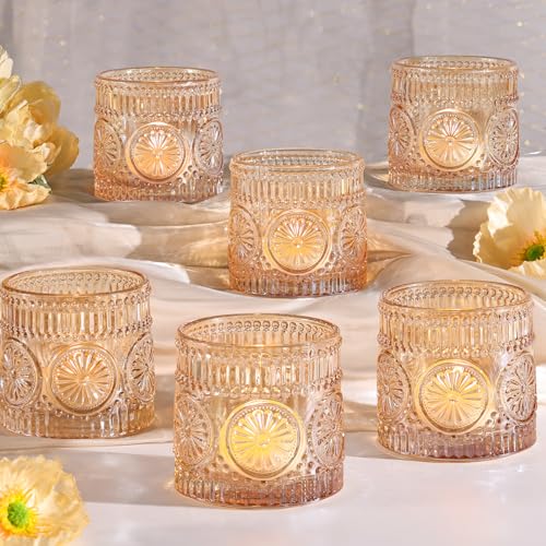 6 Pack Large Votive Candle Holders,Vintage Glass Candle Holder | Gold Tealight Candle Holder for Table Centerpieces,Bridal Shower,Wedding,Home Party Table Decoration - color: Gold