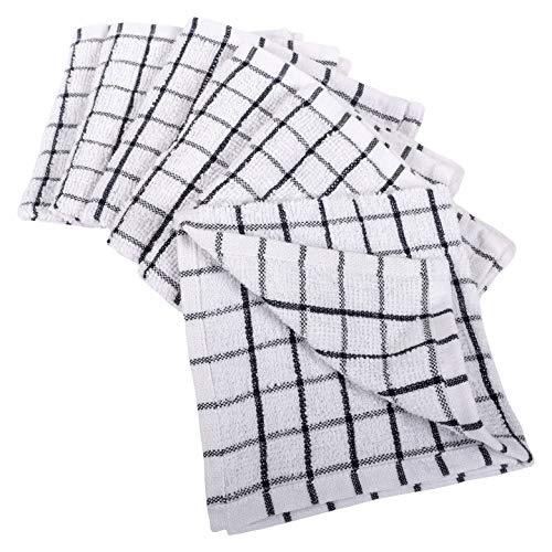 KAF Home Pantry 100% Cotton Checkered Grid Dish Cloths | Set of 6, 12 x 12 Inches | Absorbent and Machine Washable | Perfect for Cleaning Counters, and Any Household Spills - Black - color: Black