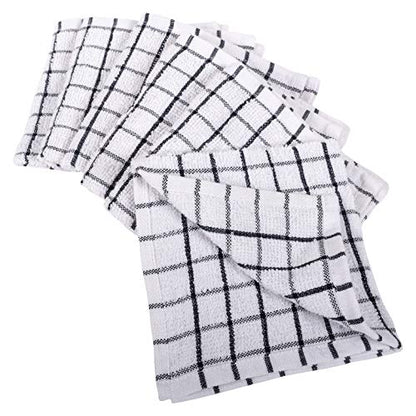 KAF Home Pantry 100% Cotton Checkered Grid Dish Cloths | Set of 6, 12 x 12 Inches | Absorbent and Machine Washable | Perfect for Cleaning Counters, and Any Household Spills - Black - color: Black