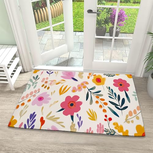 Vintage Spring Wildflowers Front Door Mat, Non-Slip Indoor Outdoor Entrance Mat, 17" x 30" - color: Colorful Artistic Flowers