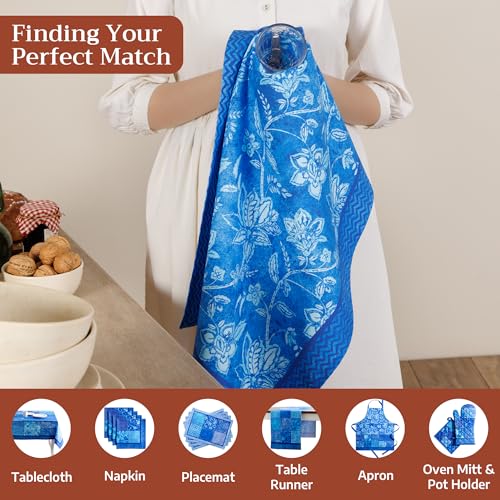 Maison d' Hermine Kitchen Towels Set of 3 Reusable 100% Cotton 27.50" x 20" | Cloth Tea Dish Towels Absorbent with Hanging Loop for Kitchen Dining Party Wedding Hotel Home Spring Summer - Indigo Love - color: 034 - Indigo Love