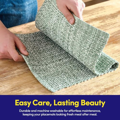 Sweet Home Collection 100% Cotton Placemats for Dining Room Rectangle Two Tone Woven Fabric 13" x 19" Soft Durable Table Mat Set, Set of 6, Light Green - color: Light Green, size: Rectangle 13" x 19"