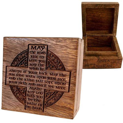 Personalized Irish Blessing Keepsake Box, Engraved Mango Wood with Celtic Cross Design, Custom Name Catholic Gift, Confirmation Gifts, Catholic Confirmation Gift Box