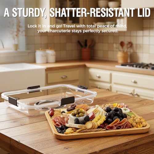 Portable Charcuterie Boards with Lid, Cheese, Veggie & Snack Tray | Clear Lid Keeps Food Fresh, Travel Portable Board for Kitchen, Picnic and Party, House Warming Gifts New Home - color: 6 Compartments Carbonized Black