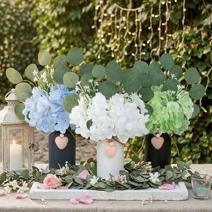 Artificial Potted Plants Faux Hydrangea Flowers in Mason Jar Vase | Small Decorative Fake Plants, Faux Hydrangea and Eucalyptus Arrangements for Kitchen Table Bookshelf Farmhouse Decor