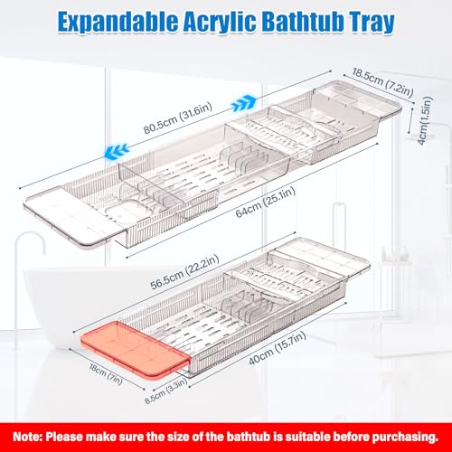 HOMEE Acrylic Expandable Bathtub Caddy Tray, Bath Tub Board for Bathroom | Adjustable Bath Tub Tray Table Organizer Fit Most Tubs for Storage Toiletries, Ideal for Home Spa, Bathroom Organization